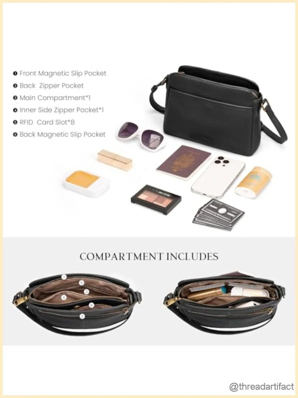 Genuine Leather Anti-theft Crossbody Bag with RFID Card Slots